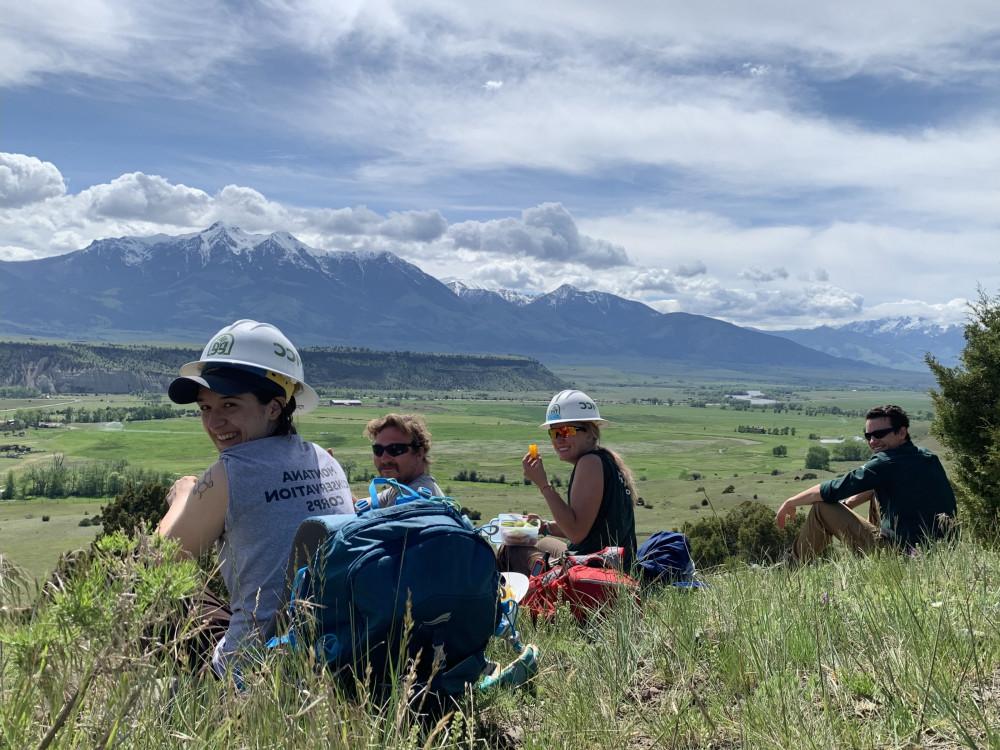 Emmalynn, right, stops to snag a good view and some food with her cohort. 